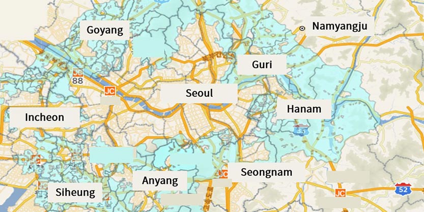 Map view of Seoul Capital area