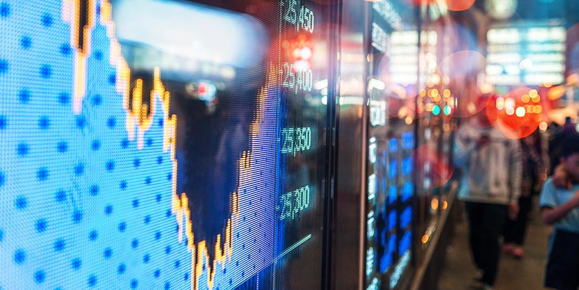 Financial stock exchange market display screen board on the street