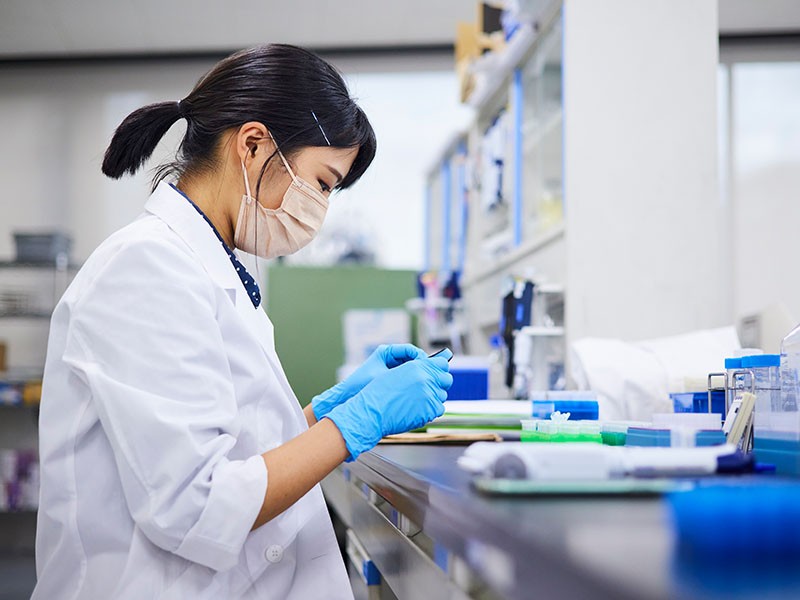 A girl working on Lab