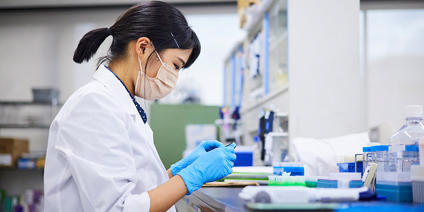 A girl working on lab
