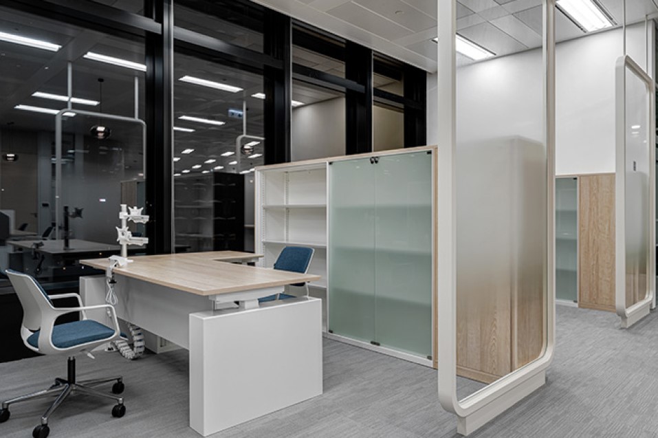 Custom-designed pod offices for privacy