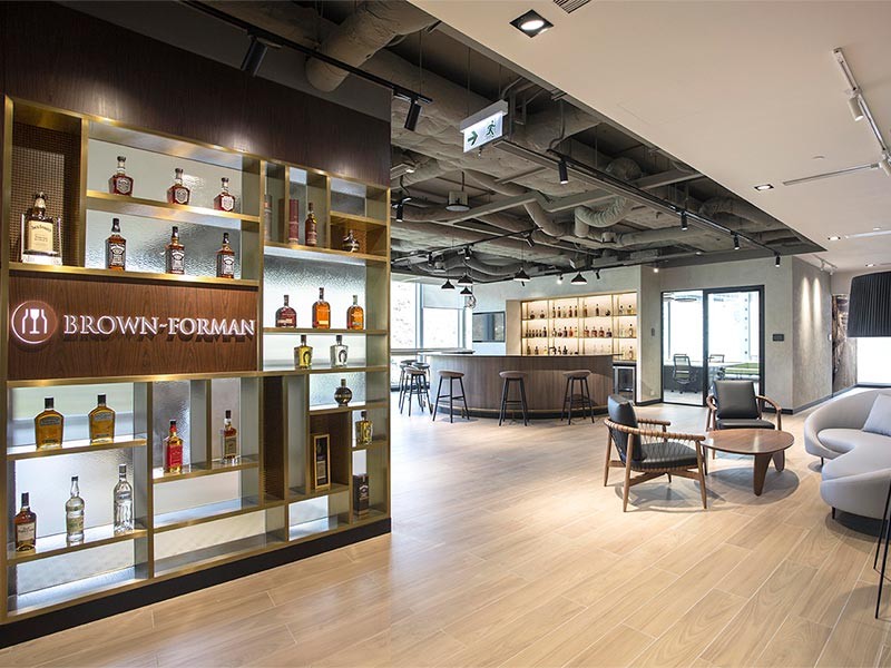 sitting area inside the luxury wine showroom