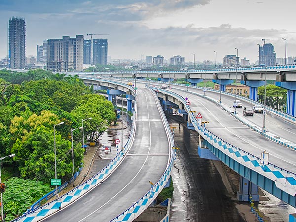 View of flyovers from top inside a smart city