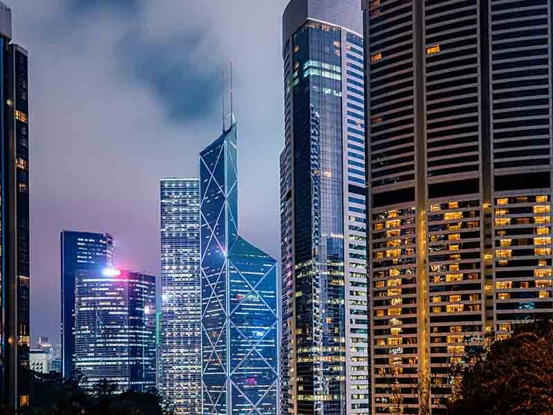 Night downtown cityscape of Hong Kong