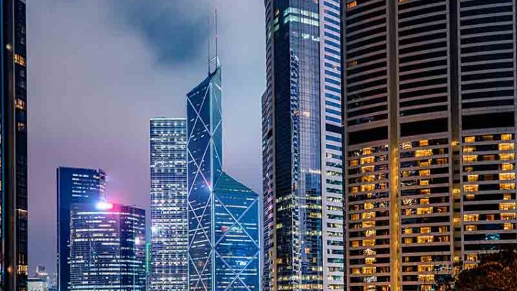 Night downtown cityscape of Hong Kong