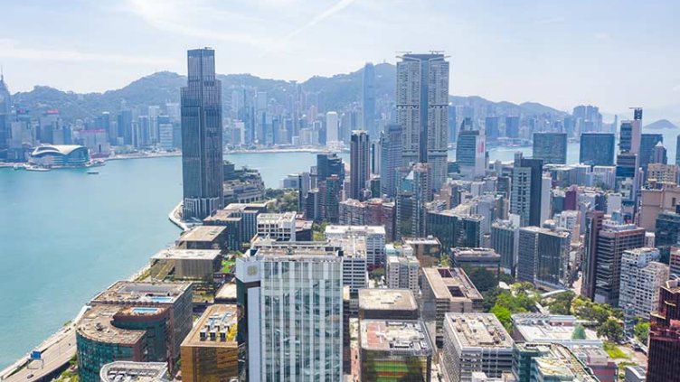 Aerial view of a Hong Kong city.
