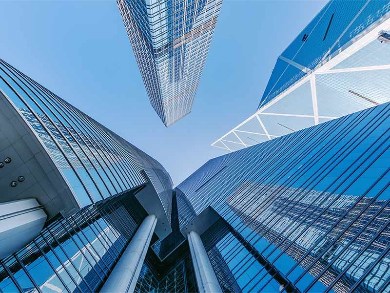 Low angle of a glass building