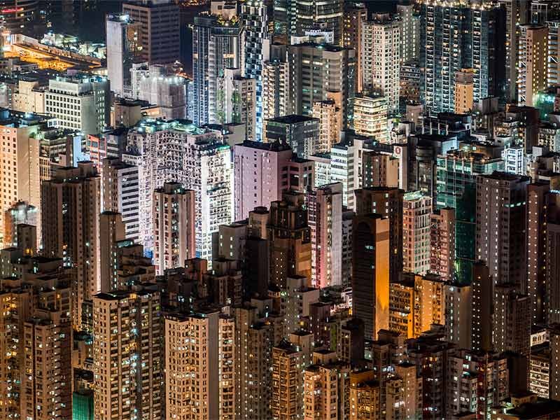Aerial view of a city at night time