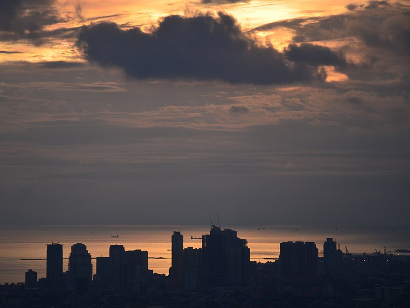 City aerial view during Sunset