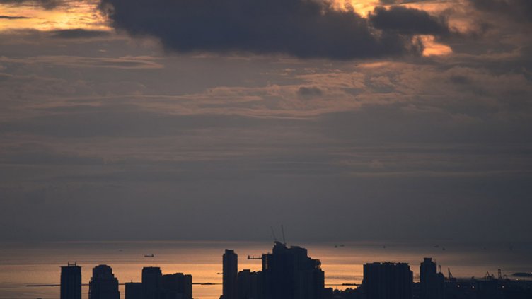 City aerial view during Sunset