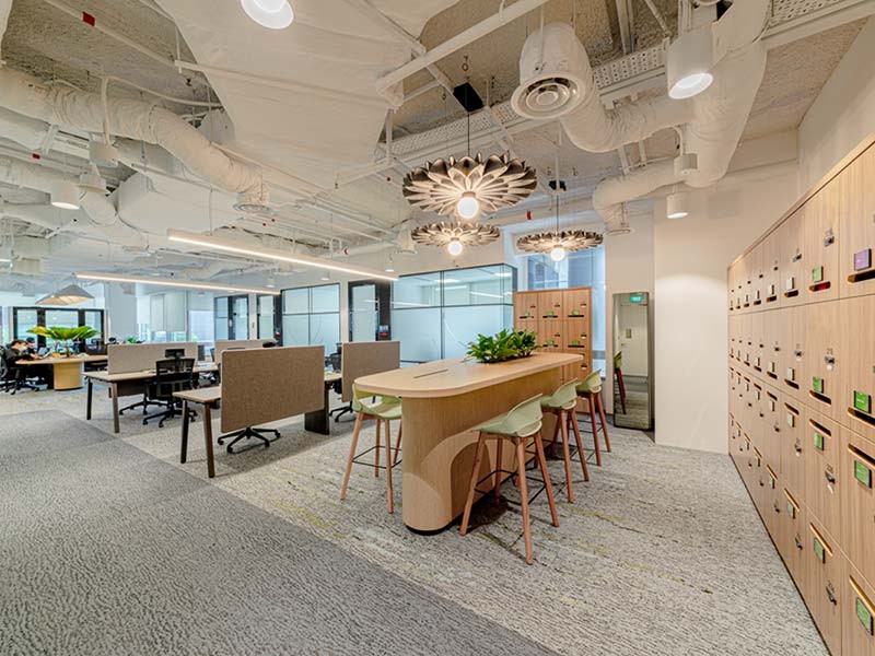 A section of IHH Healthcare’s new headquarters featuring dedicated spaces for collaboration and deep work.