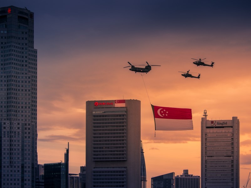 Helicopters with Singapore flag