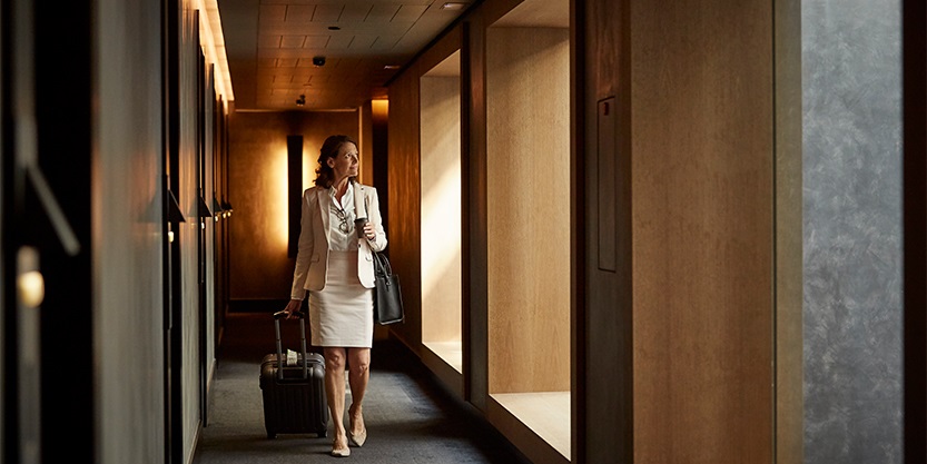 Women walking in the hotel lobby