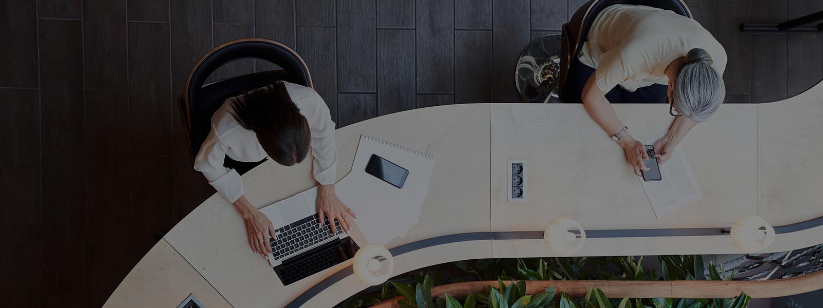 Top view of employees working inside the office premises