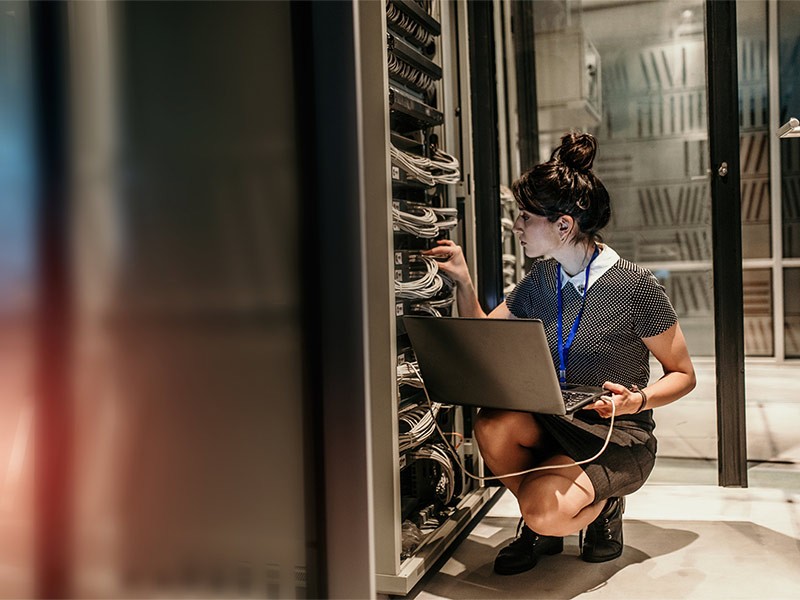 a women is checking server