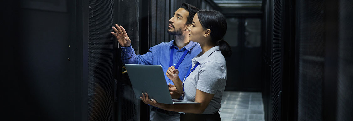 Women and men inspecting at Data centre