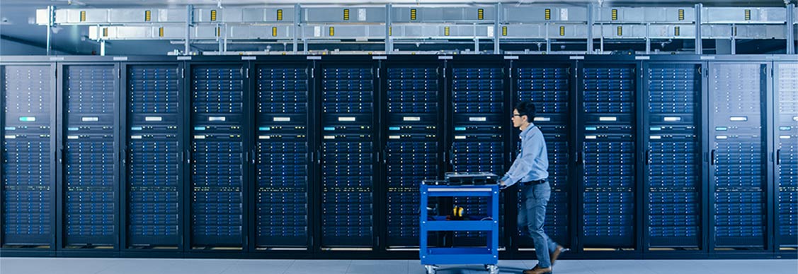 Person working in a data center