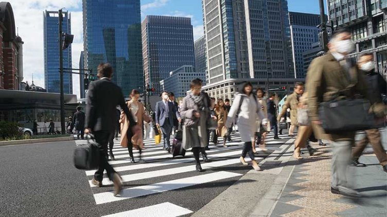 People walking at crossroads