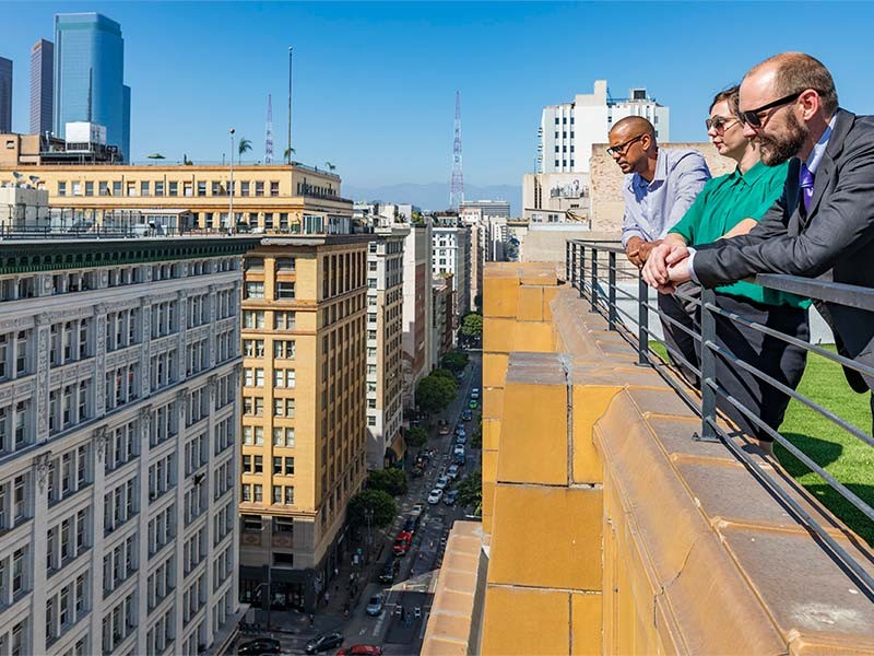 People looking at building