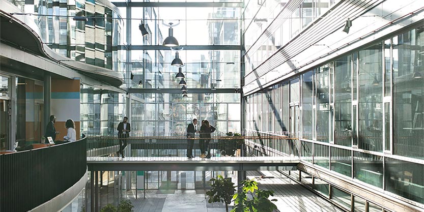 People standing in a modern building